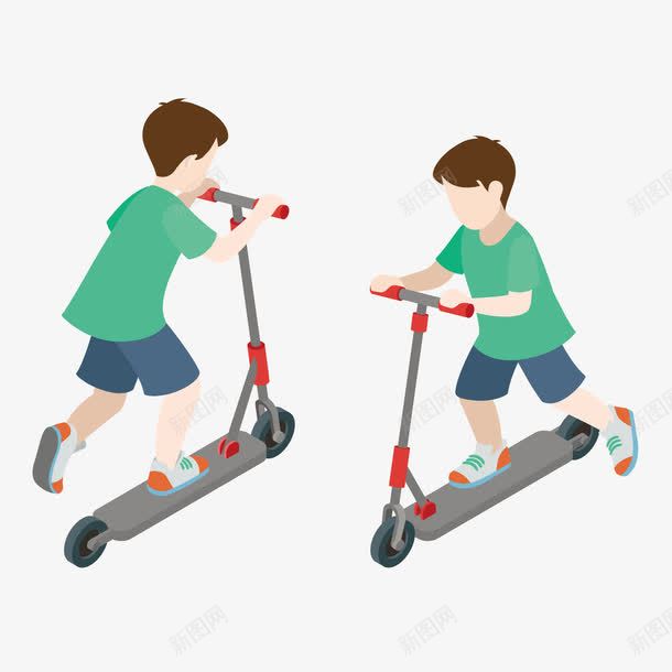 绿色滑板车png免抠素材_新图网 https://ixintu.com 儿童 出行 扁平化 滑动 玩滑板车 画板 绿色 车子 轮子