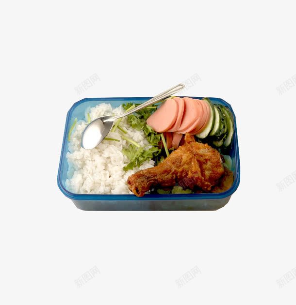 香肠鸡腿饭png免抠素材_新图网 https://ixintu.com 保鲜盒便当 塑料盒 食物 饭盒