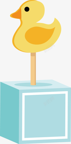 卡通小黄鸭子立在箱子上的图标矢矢量图图标