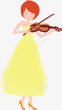 拉奏穿黄色裙子演奏小提琴矢量图高清图片