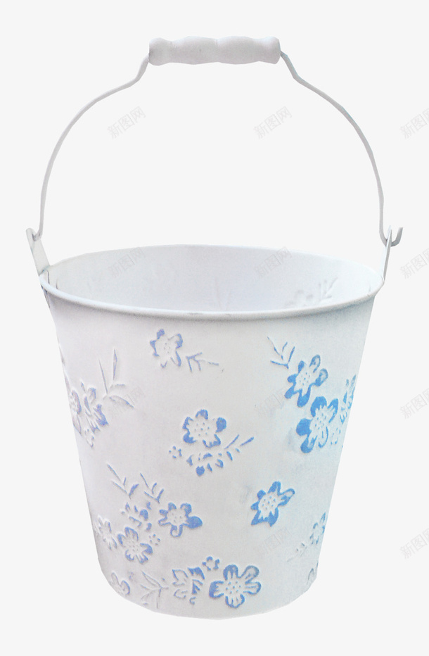 蓝色花装饰白色桶子png免抠素材_新图网 https://ixintu.com 塑料桶子 桶子 白色桶子 花 蓝色花