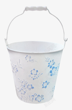 蓝色花装饰白色桶子素材