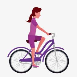 卡通女子骑单车素材
