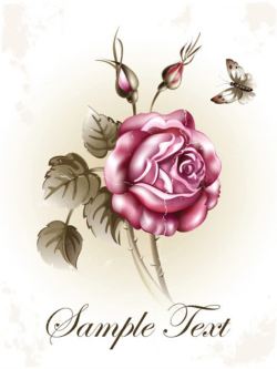 卡通粉色的玫瑰和蝴蝶素材