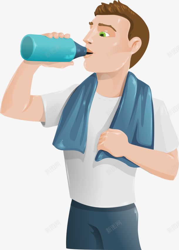 喝水的人物矢量图ai免抠素材_新图网 https://ixintu.com 人物 喝水 蓝色毛巾 矢量图