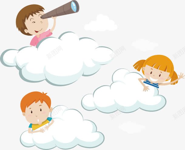 藏在云中的孩子png免抠素材_新图网 https://ixintu.com 云中 幼教 望远镜 矢量素材 观测