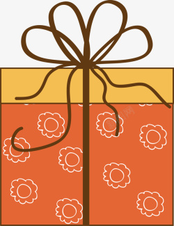 手绘橙色礼物盒蝴蝶结素材