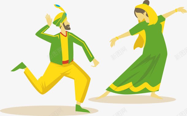 舞蹈男女png免抠素材_新图网 https://ixintu.com 卡通 歌舞 民族 绿色 黄色