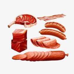 火腿肠切片切片的火腿肠与猪肉高清图片