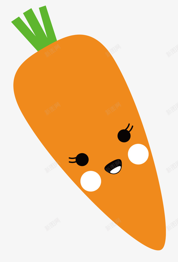 一个黄色的卡通的胡萝卜矢量图ai免抠素材_新图网 https://ixintu.com 水果蔬菜 白色的腮红 绿色的叶子 黄色的食物 黑色的大眼睛 矢量图