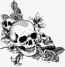 手绘骷髅和花朵矢量图素材