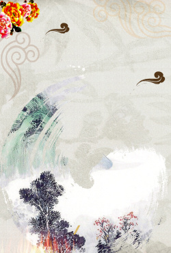 书画牡丹中国风书画纹理背景高清图片