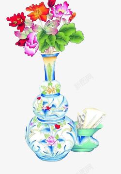 葫芦花瓶手绘海棠花高清图片