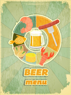 复古手绘啤酒海报背景矢量图海报
