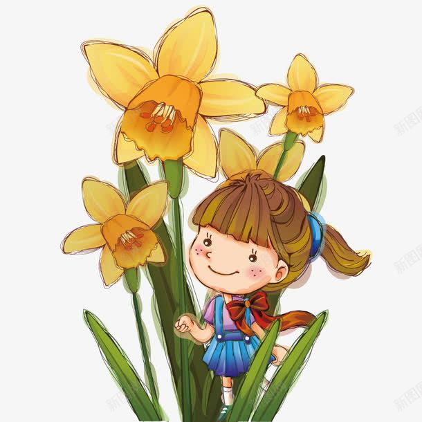 女孩在花丛中png免抠素材_新图网 https://ixintu.com 创意 女孩 手绘 插画 花 花丛
