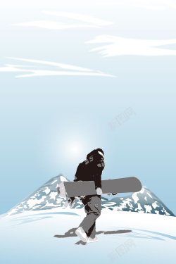 滑雪剪影矢量卡通水彩手绘滑雪运动背景高清图片