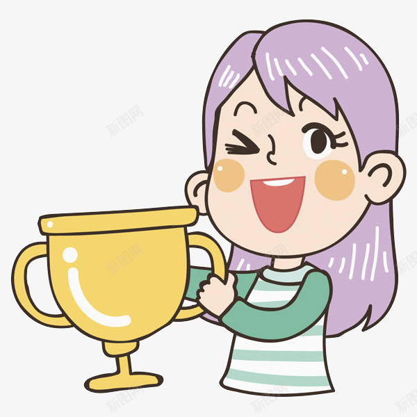 拿着奖杯的女人图png免抠素材_新图网 https://ixintu.com 冠军 可爱的 奖杯 插图 眨眼 第一 高兴地