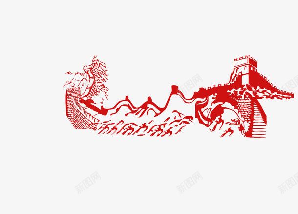 红色长城剪影png免抠素材_新图网 https://ixintu.com 剪影 红色 长城