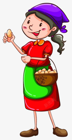 一篮子橘子卡通卡通人物农村女孩收鸡蛋高清图片