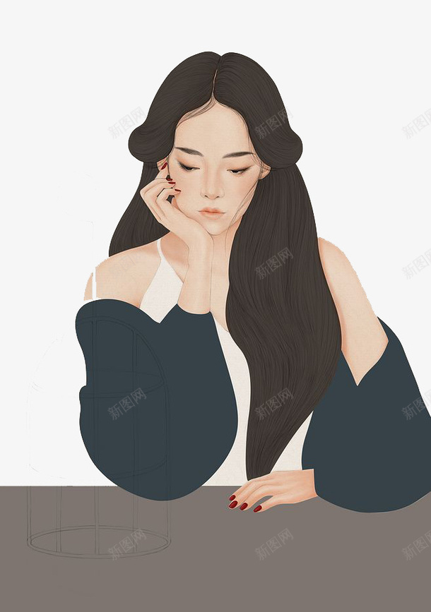水彩女孩png免抠素材_新图网 https://ixintu.com 卡通 女孩 手绘 水彩 淑女 装饰 长发