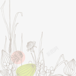手绘线条花卉装饰矢量图素材