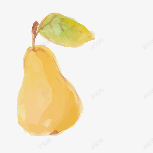 卡通手绘大黄梨水果png免抠素材_新图网 https://ixintu.com 卡通 叶子 手绘 水果 绿色的 食物 黄色的梨