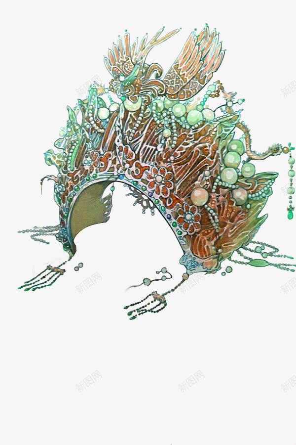 绿色中国风凤冠装饰图案png免抠素材_新图网 https://ixintu.com 中国风 免抠PNG 凤冠 绿色 装饰图案