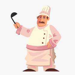 叉腰厨师扁平拿勺子厨师矢量图高清图片