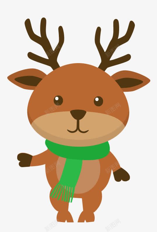 带着绿围巾的小花鹿png免抠素材_新图网 https://ixintu.com 卡通动物 卡通鹿 可爱动物 咖色 小鹿