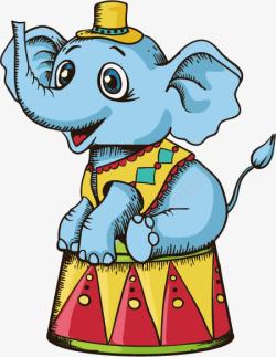 小丑衣服马戏团的蓝色小象高清图片