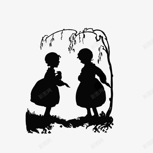 在树下说话的女孩图标png_新图网 https://ixintu.com 剪影 在树下说话的女孩 手绘 树下的人 黑色