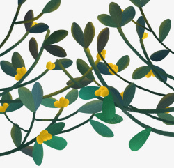 手绘立夏绿树黄花装饰插图素材