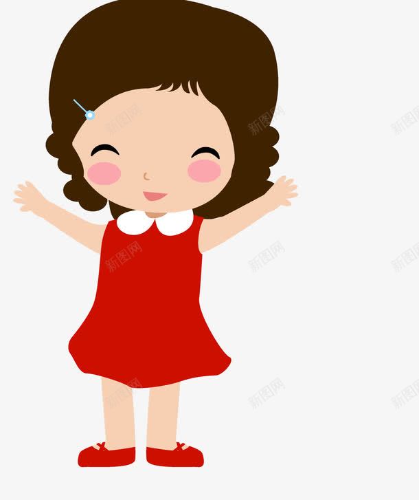 卡通穿红裙子女孩png免抠素材_新图网 https://ixintu.com 儿童 卡通人物 卡通女孩 可爱女孩 女孩 扁平化 红裙子