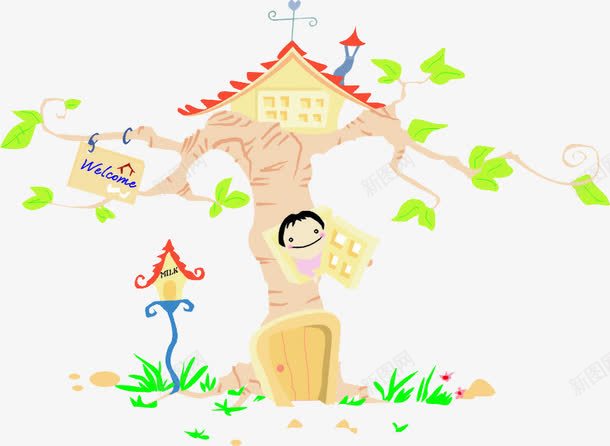 树屋png免抠素材_新图网 https://ixintu.com 卡能树 卡通 卡通树屋 大树 山楂 山楂树 果树 树 树子 树屋图片 树林 高清免扣素材