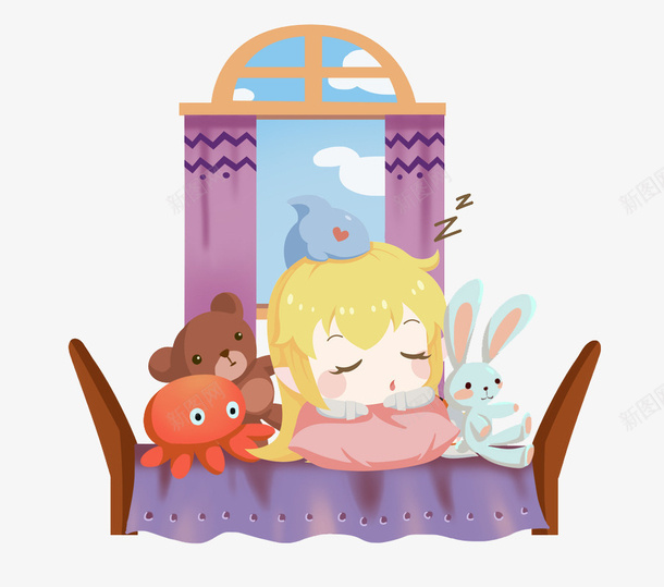睡觉的女孩png免抠素材_新图网 https://ixintu.com 卡通 可爱的 小动物 小女孩 手绘 睡觉 简笔