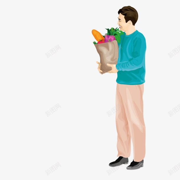 抱着蔬菜的男人矢量图ai免抠素材_新图网 https://ixintu.com 买菜 男人 蔬菜 矢量图