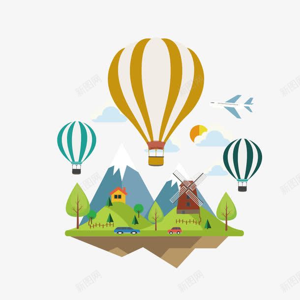 山和热气球png免抠素材_新图网 https://ixintu.com 山 热气球 飞机