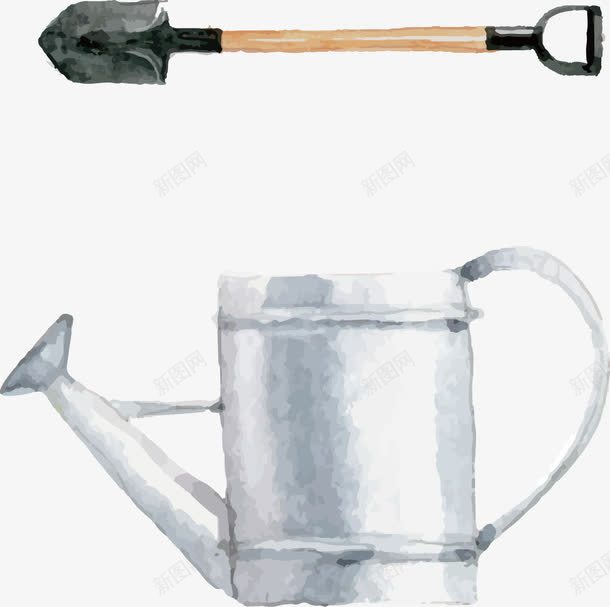 手绘铲子和水桶png免抠素材_新图网 https://ixintu.com 园艺 手绘 水彩 水桶 铲子