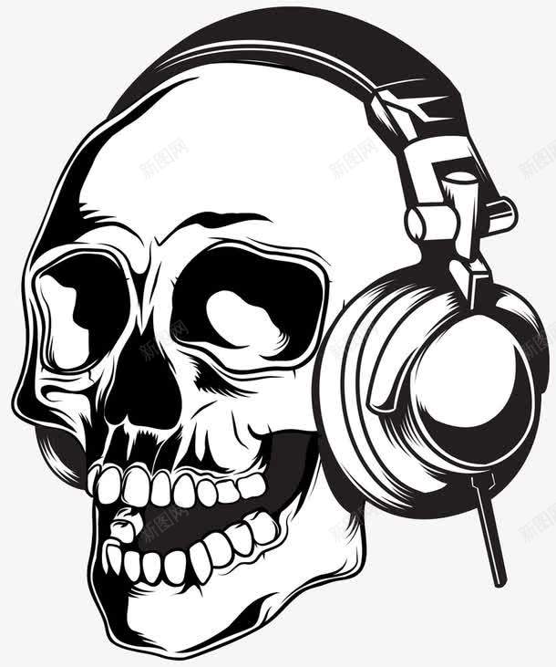 戴耳机的骷髅png免抠素材_新图网 https://ixintu.com 创意素材 耳机 骷髅 黑白