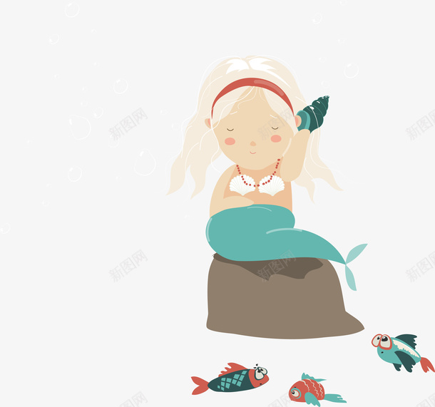 坐在岩石上的美人鱼矢量图ai免抠素材_新图网 https://ixintu.com 动画片 卡通 卡通人物 矢量图 童话 美人鱼 美人鱼图案