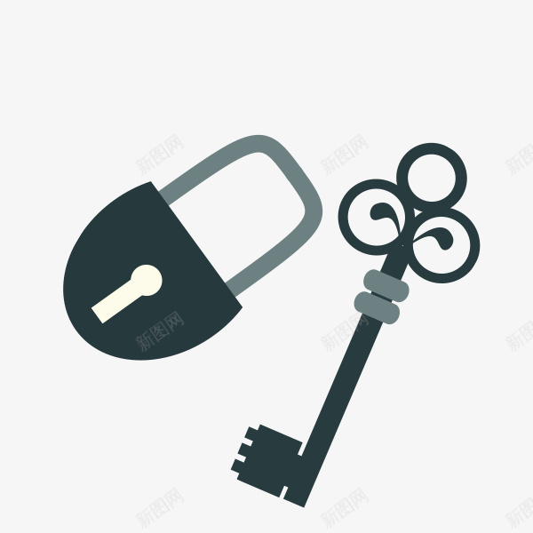 锁和钥匙png免抠素材_新图网 https://ixintu.com 一把 卡通 手绘 灰色 简图 花纹 钥匙 锁 黑色