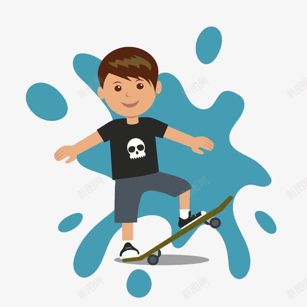 滑板运动插画png免抠素材_新图网 https://ixintu.com 卡通 小男孩 插画 滑板 运动