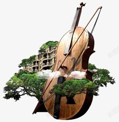 乐器大提琴png免抠素材_新图网 https://ixintu.com 乐器 大提琴 房子建筑 树林
