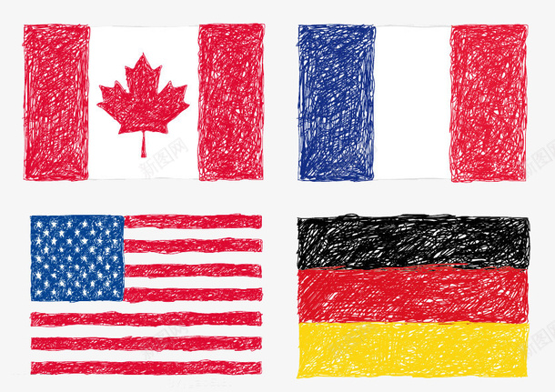 手绘加拿大等国国旗图案png免抠素材_新图网 https://ixintu.com 创意风格 加拿大等国 国旗 国旗手绘 图案 手绘风格 装饰