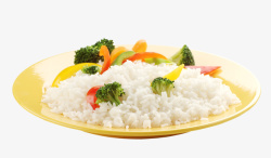 蒸米饭一盘菜花彩椒丝配米饭高清图片