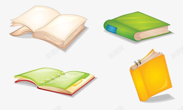 4个不同的书模png免抠素材_新图网 https://ixintu.com 丰富知识 书 书模 卡通手绘 学习 学生上课 掌握 看书 知识 课本