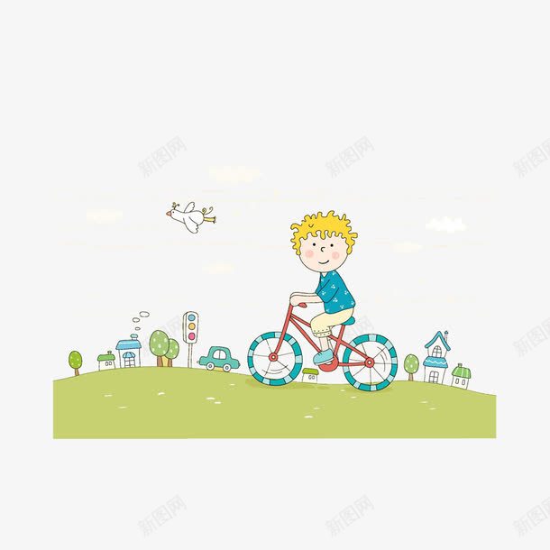 可爱卡通小男孩骑车图png免抠素材_新图网 https://ixintu.com PNG 卡通 可爱 男孩 自行车 骑车