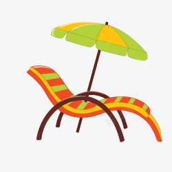 绿色遮阳伞红色躺椅和绿色遮阳伞矢量图高清图片