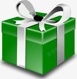 绿色的卡通带蝴蝶结的礼物盒素材