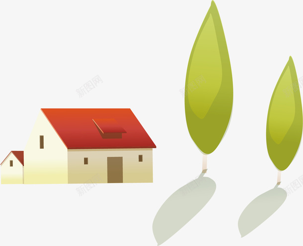 一个郊区的小房子矢量图ai免抠素材_新图网 https://ixintu.com 卡通 影子 房子 树木 窗户 红色屋顶 矢量图